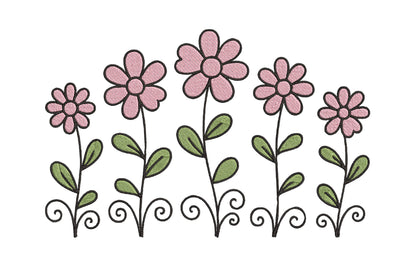 Pink Flowers Embroidery Design – Beautiful Pink Floral Machine Embroidery Pattern, Elegant Flower Embroidery Design