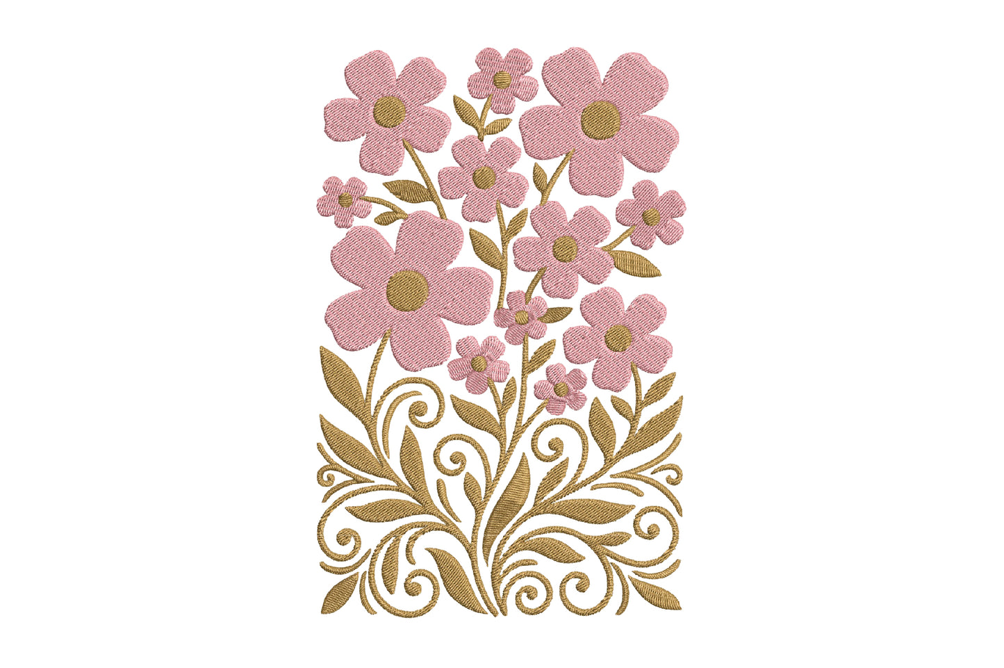 Pink Flowers Embroidery Design – Beautiful Pink Floral Machine Embroidery Pattern, Elegant Flower Embroidery Design