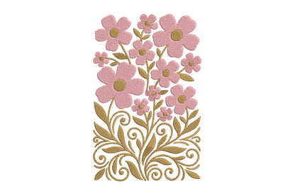 Pink Flowers Embroidery Design – Beautiful Pink Floral Machine Embroidery Pattern, Elegant Flower Embroidery Design