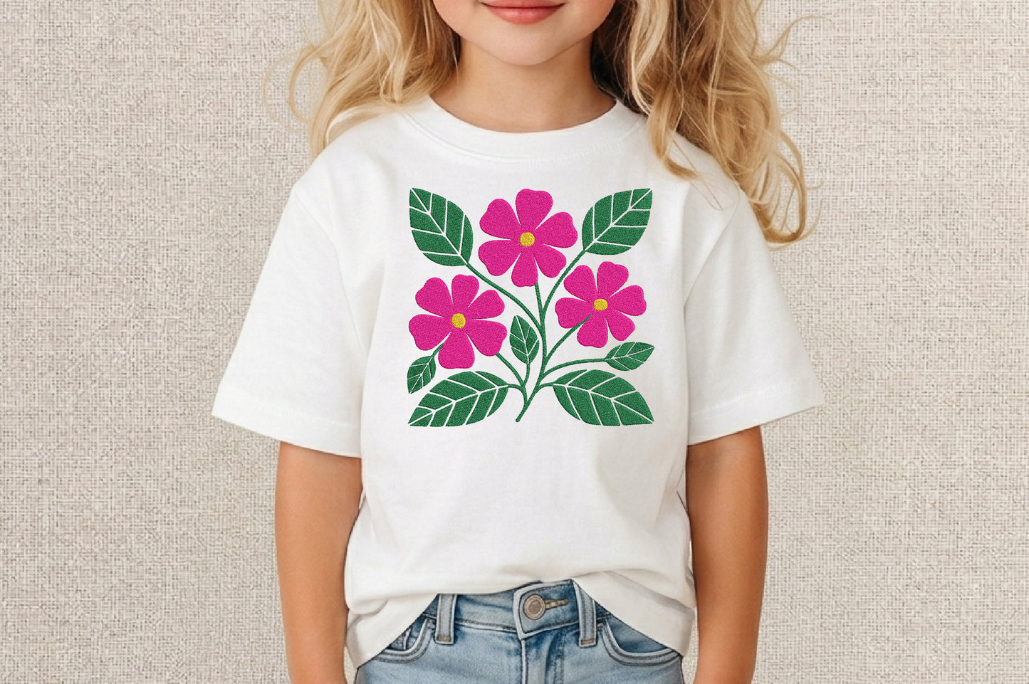 Pink Flowers Embroidery Design – Beautiful Pink Floral Machine Embroidery Pattern, Elegant Flower Embroidery Design