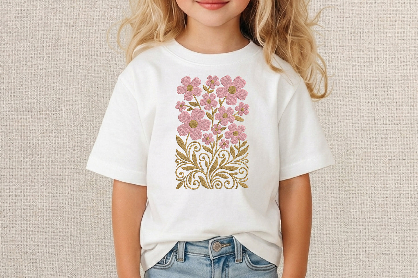 Pink Flowers Embroidery Design – Beautiful Pink Floral Machine Embroidery Pattern, Elegant Flower Embroidery Design