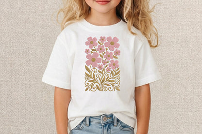 Pink Flowers Embroidery Design – Beautiful Pink Floral Machine Embroidery Pattern, Elegant Flower Embroidery Design