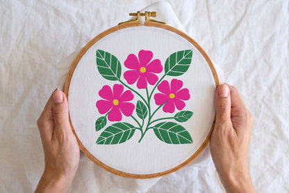 Pink Flowers Embroidery Design – Beautiful Pink Floral Machine Embroidery Pattern, Elegant Flower Embroidery Design
