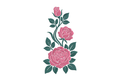 Pink Flowers Embroidery Design – Beautiful Pink Floral Machine Embroidery Pattern, Elegant Flower Embroidery Design