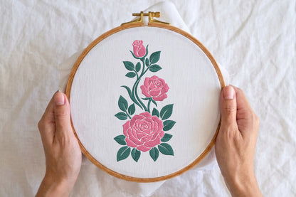 Pink Flowers Embroidery Design – Beautiful Pink Floral Machine Embroidery Pattern, Elegant Flower Embroidery Design