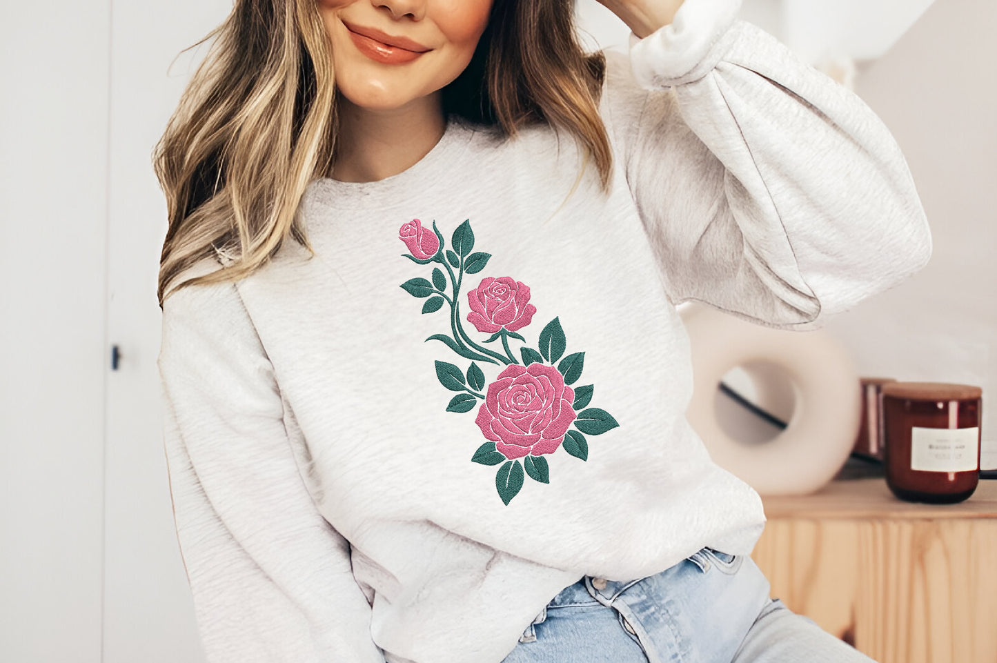 Pink Flowers Embroidery Design – Beautiful Pink Floral Machine Embroidery Pattern, Elegant Flower Embroidery Design