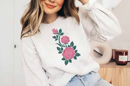 Pink Flowers Embroidery Design – Beautiful Pink Floral Machine Embroidery Pattern, Elegant Flower Embroidery Design