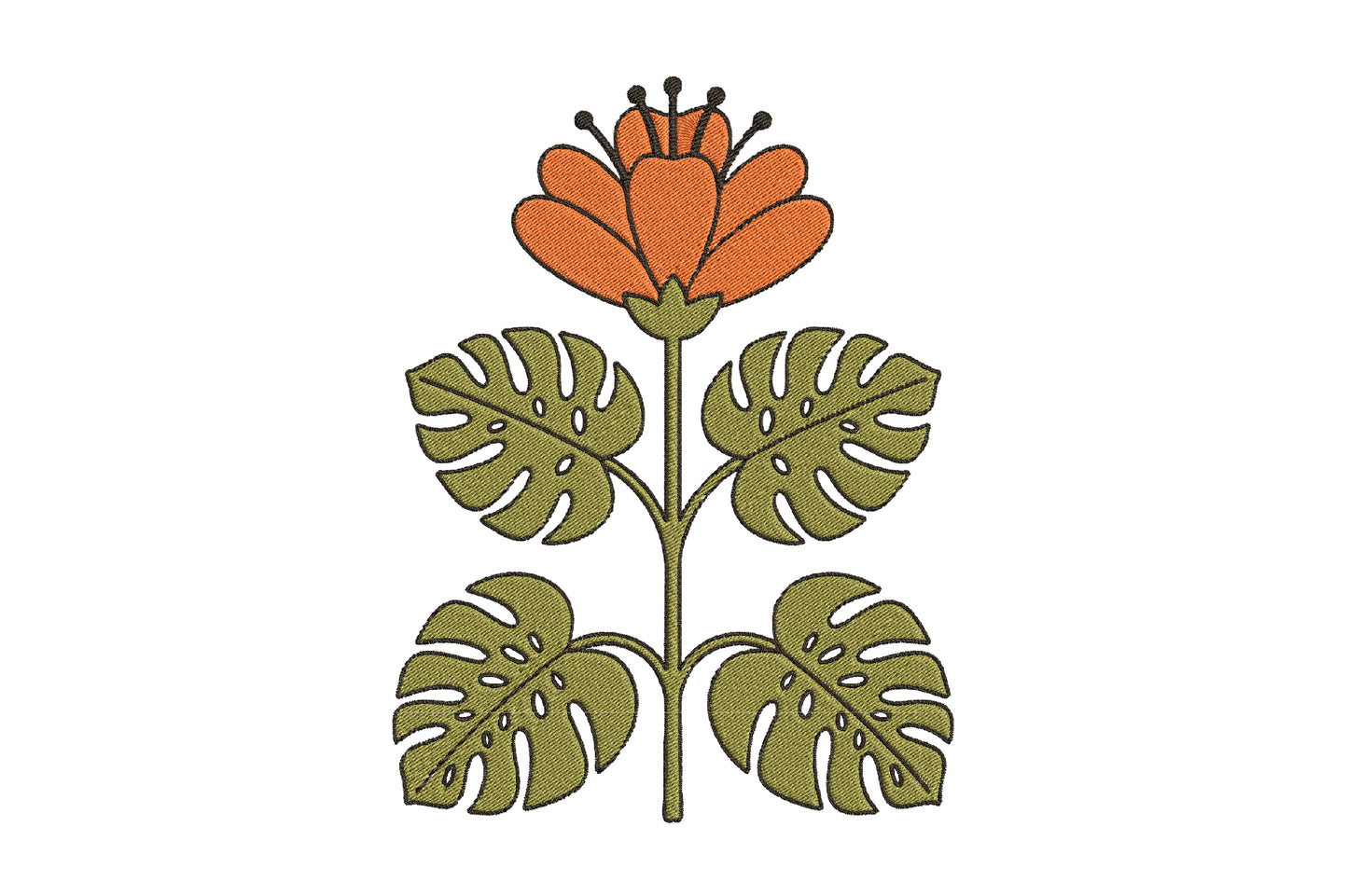 Single Orange Flower Embroidery Design – Beautiful Orange Floral Machine Embroidery Pattern, Elegant Flower Embroidery Design