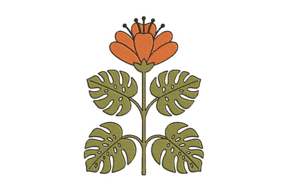 Single Orange Flower Embroidery Design – Beautiful Orange Floral Machine Embroidery Pattern, Elegant Flower Embroidery Design