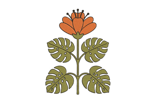 Single Orange Flower Embroidery Design – Beautiful Orange Floral Machine Embroidery Pattern, Elegant Flower Embroidery Design