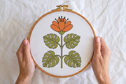 Single Orange Flower Embroidery Design – Beautiful Orange Floral Machine Embroidery Pattern, Elegant Flower Embroidery Design
