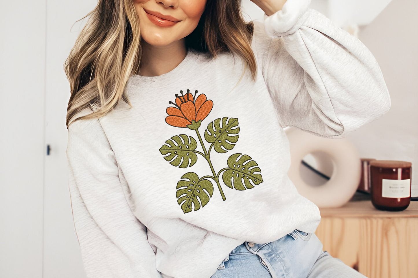 Single Orange Flower Embroidery Design – Beautiful Orange Floral Machine Embroidery Pattern, Elegant Flower Embroidery Design