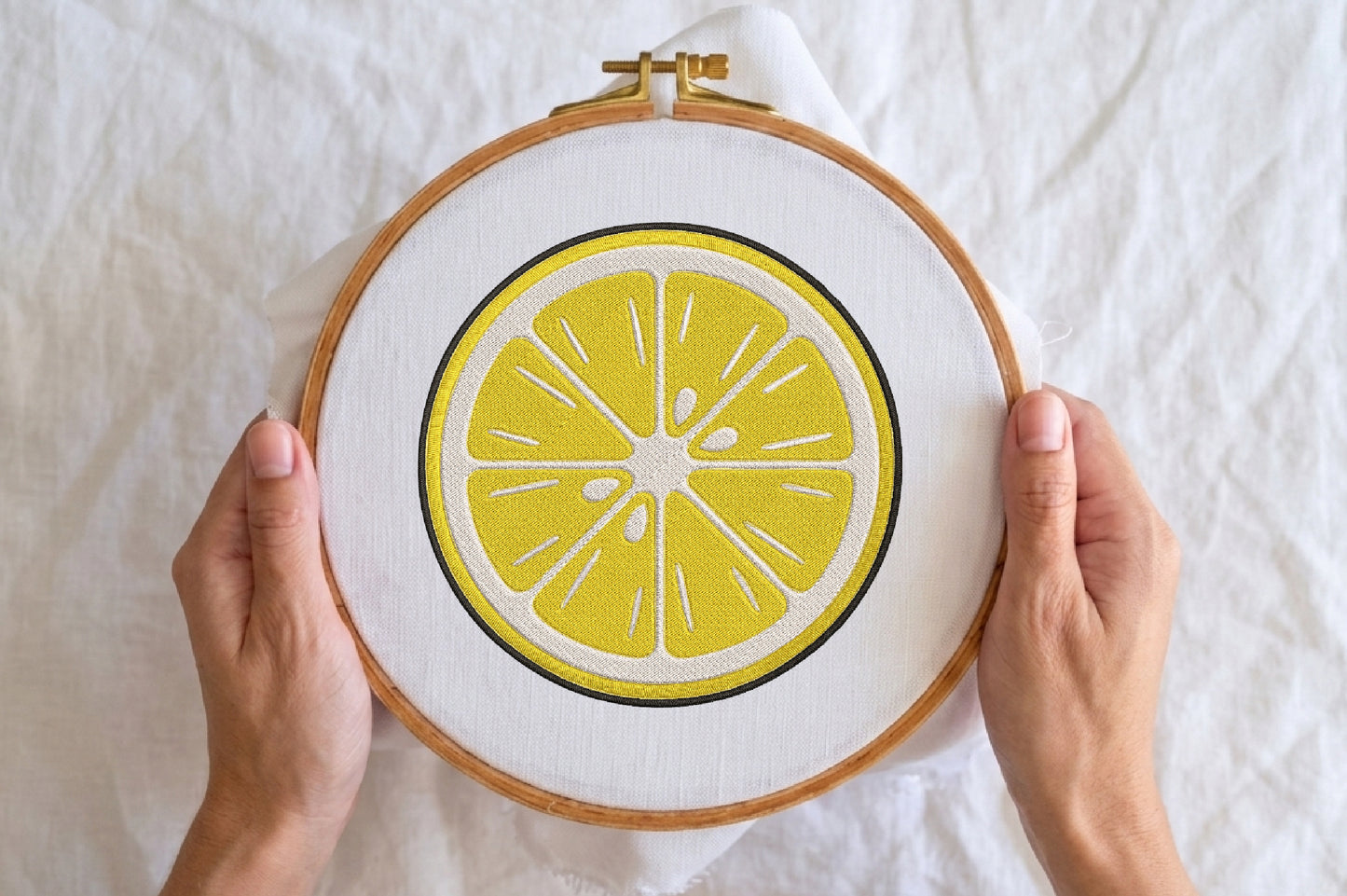 Sliced Lemon Embroidery Design – Fresh Lemon Machine Embroidery Pattern, Cute Citrus Fruit Embroidery Design