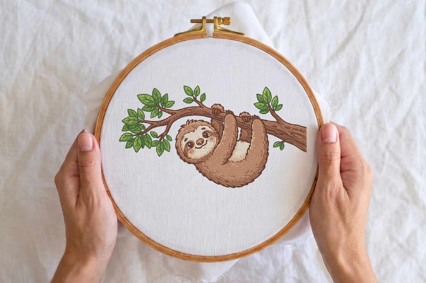 Sloth Embroidery Design – Cute Sloth Machine Embroidery Pattern, Adorable Woodland Animal Embroidery Design