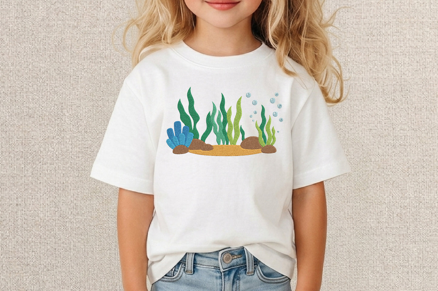 Underwater Seabed Scene Embroidery Design – Beautiful Ocean Floor Machine Embroidery Pattern, Marine Life Underwater Embroidery Design
