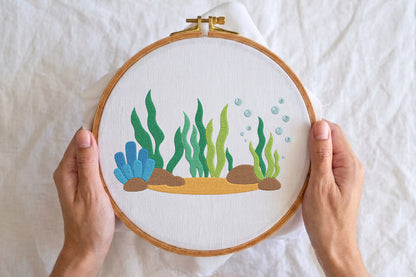 Underwater Seabed Scene Embroidery Design – Beautiful Ocean Floor Machine Embroidery Pattern, Marine Life Underwater Embroidery Design