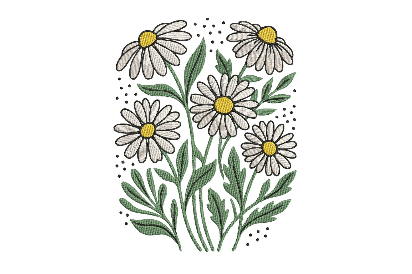 White Daisies Embroidery Design – Beautiful White Daisy Flower Machine Embroidery Pattern, Elegant Floral Embroidery Design
