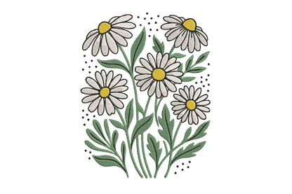 White Daisies Embroidery Design – Beautiful White Daisy Flower Machine Embroidery Pattern, Elegant Floral Embroidery Design