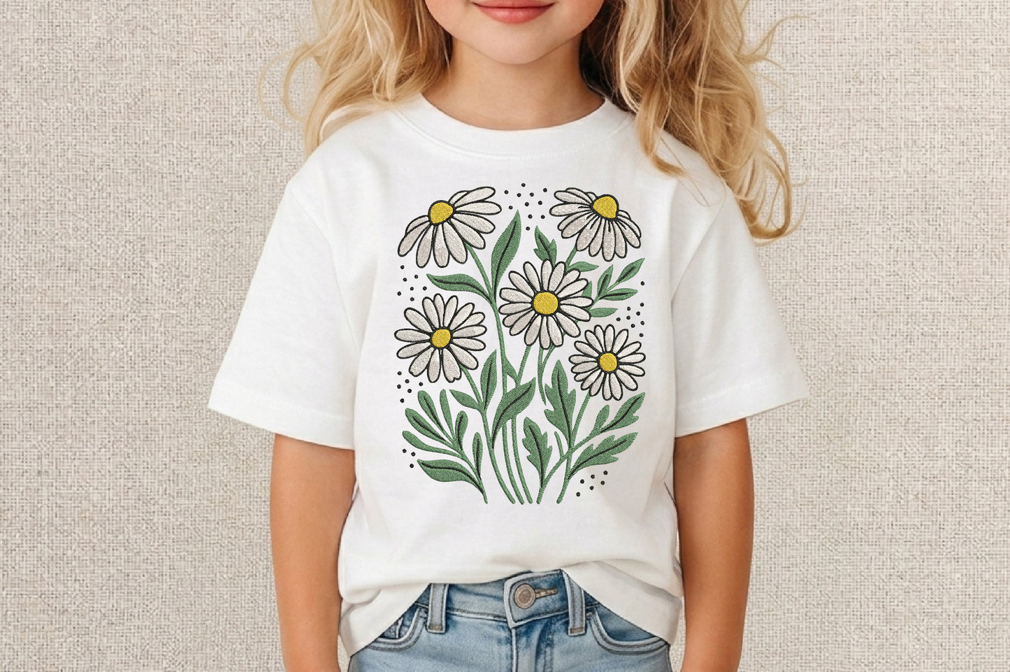 White Daisies Embroidery Design – Beautiful White Daisy Flower Machine Embroidery Pattern, Elegant Floral Embroidery Design