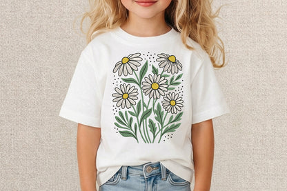 White Daisies Embroidery Design – Beautiful White Daisy Flower Machine Embroidery Pattern, Elegant Floral Embroidery Design