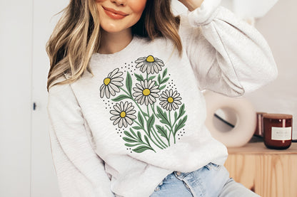 White Daisies Embroidery Design – Beautiful White Daisy Flower Machine Embroidery Pattern, Elegant Floral Embroidery Design