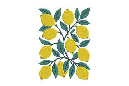 Yellow Lemons Embroidery Design – Fresh Lemon Machine Embroidery Pattern, Cute Citrus Fruit Embroidery Design