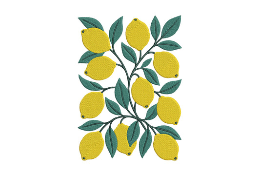 Yellow Lemons Embroidery Design – Fresh Lemon Machine Embroidery Pattern, Cute Citrus Fruit Embroidery Design