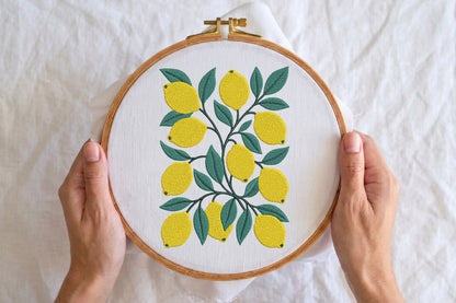 Yellow Lemons Embroidery Design – Fresh Lemon Machine Embroidery Pattern, Cute Citrus Fruit Embroidery Design