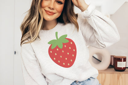 Strawberry Embroidery Design – Cute Strawberry Machine Embroidery Pattern, Sweet Fruit & Summer Floral Embroidery Design