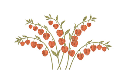 Chinese Lantern Plant Embroidery Design – Beautiful Chinese Lantern Flower Machine Embroidery Pattern, Botanical Floral Embroidery Design