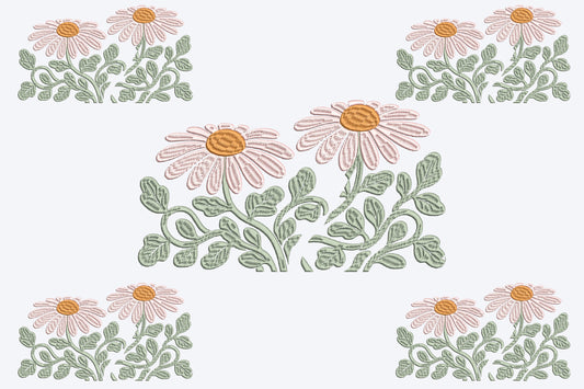 Daisies Embroidery Design – Beautiful Daisy Flower Machine Embroidery Pattern, Elegant Floral Embroidery Design