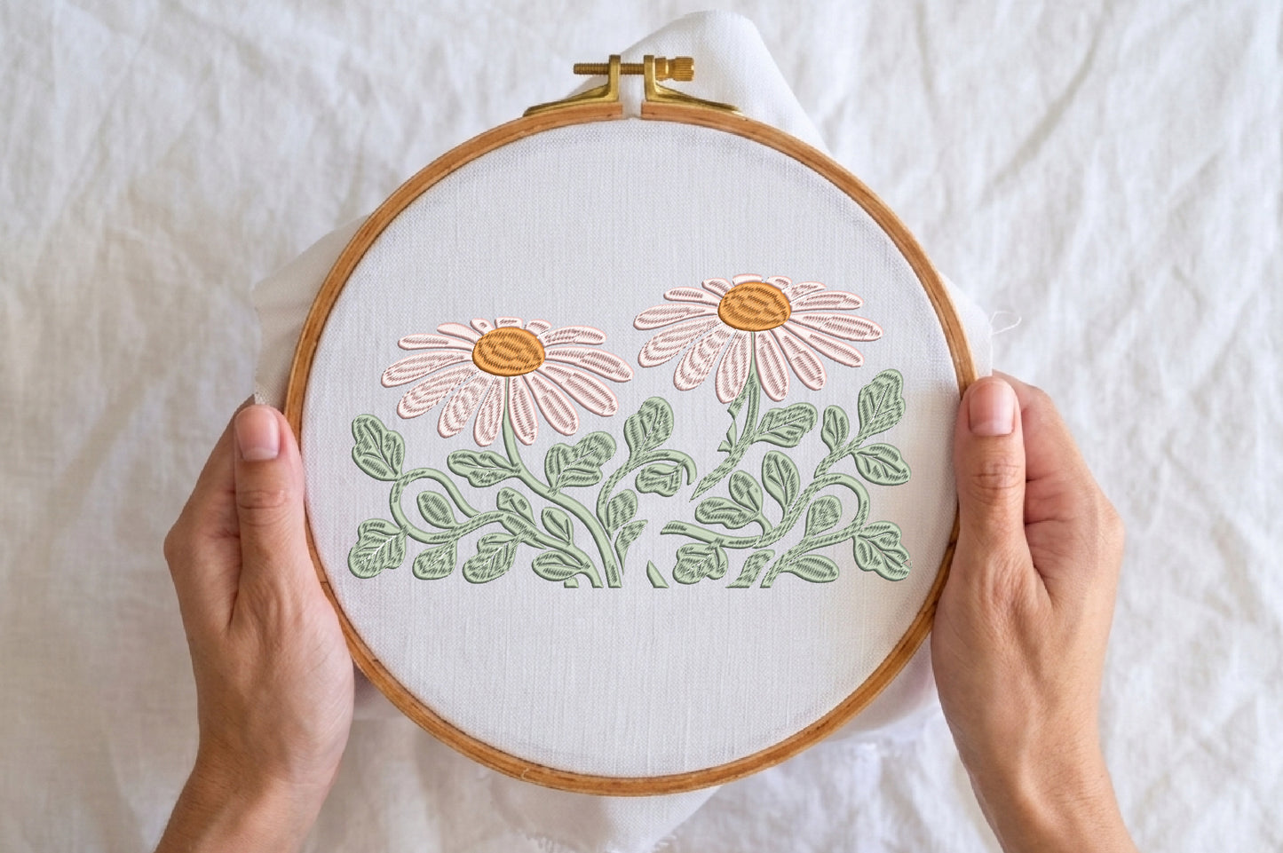 Daisies Embroidery Design – Beautiful Daisy Flower Machine Embroidery Pattern, Elegant Floral Embroidery Design