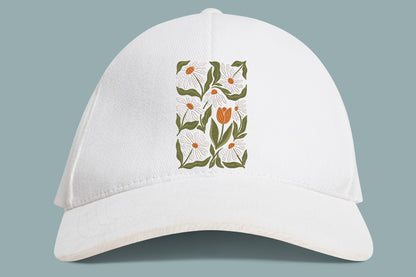 Daisies and Tulip Embroidery Design – Beautiful Daisy & Tulip Floral Machine Embroidery Pattern, Elegant Botanical Flower Embroidery Design