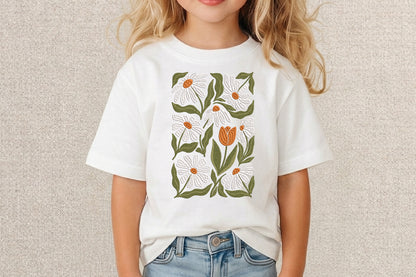 Daisies and Tulip Embroidery Design – Beautiful Daisy & Tulip Floral Machine Embroidery Pattern, Elegant Botanical Flower Embroidery Design