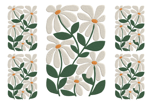Daisy Flowers Embroidery Design – Beautiful Daisy Floral Machine Embroidery Pattern, Elegant Flower Embroidery Design