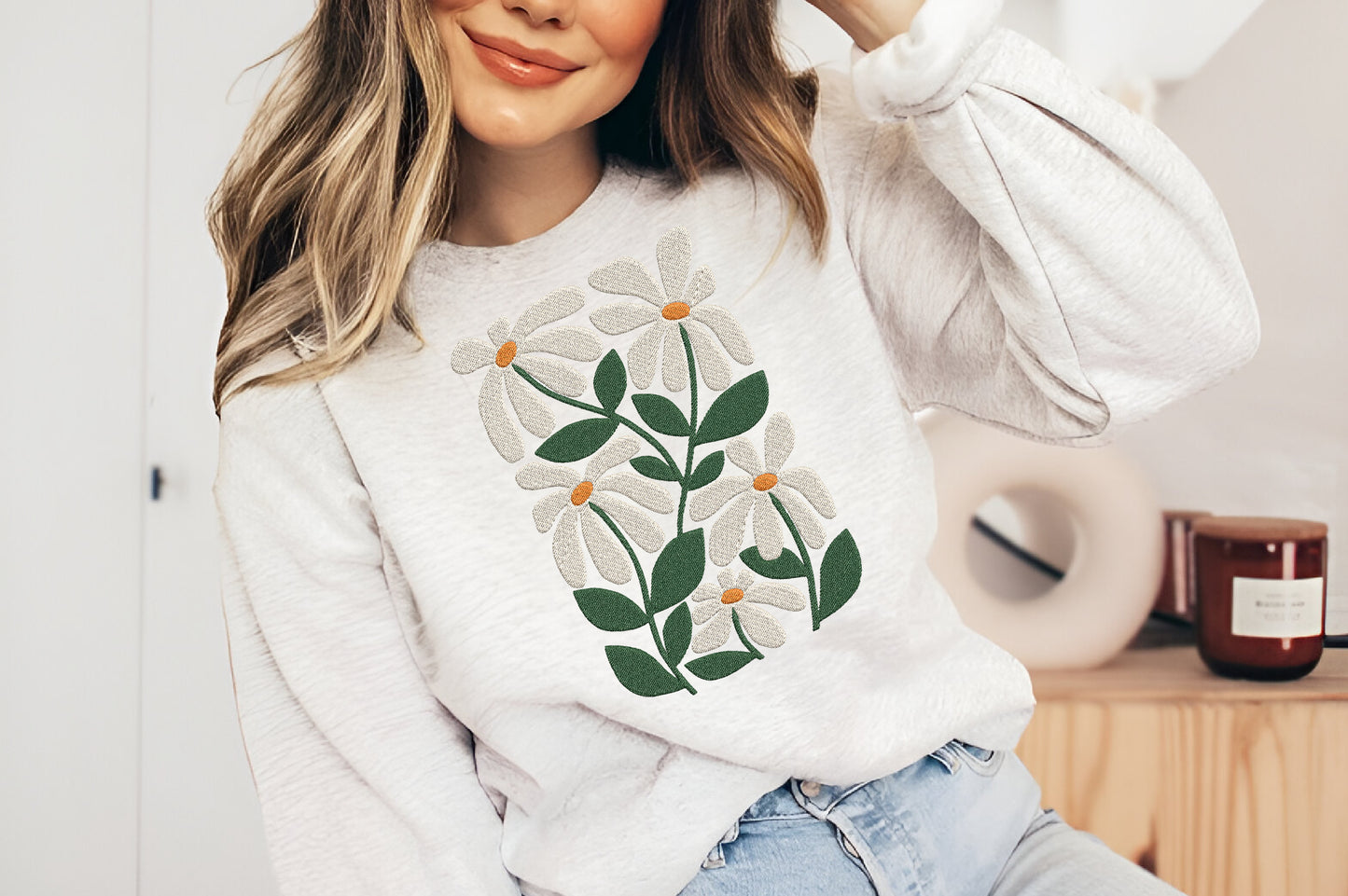 Daisy Flowers Embroidery Design – Beautiful Daisy Floral Machine Embroidery Pattern, Elegant Flower Embroidery Design