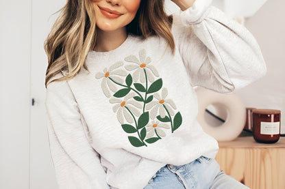 Daisy Flowers Embroidery Design – Beautiful Daisy Floral Machine Embroidery Pattern, Elegant Flower Embroidery Design