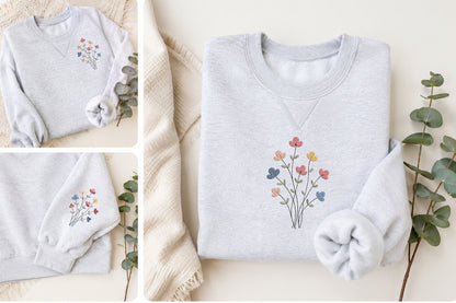Flower Meadow Embroidery Design – Beautiful Floral Meadow Machine Embroidery Pattern, Wildflower Nature Embroidery Design