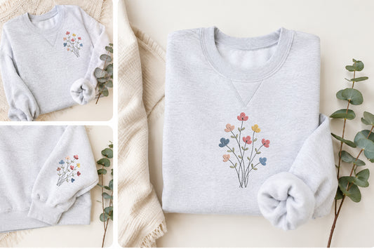 Flower Meadow Embroidery Design – Beautiful Floral Meadow Machine Embroidery Pattern, Wildflower Nature Embroidery Design