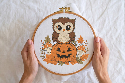 Owl Pumpkin Halloween Embroidery File – Cute Halloween Owl Machine Embroidery Design, Spooky Pumpkin Bird Embroidery