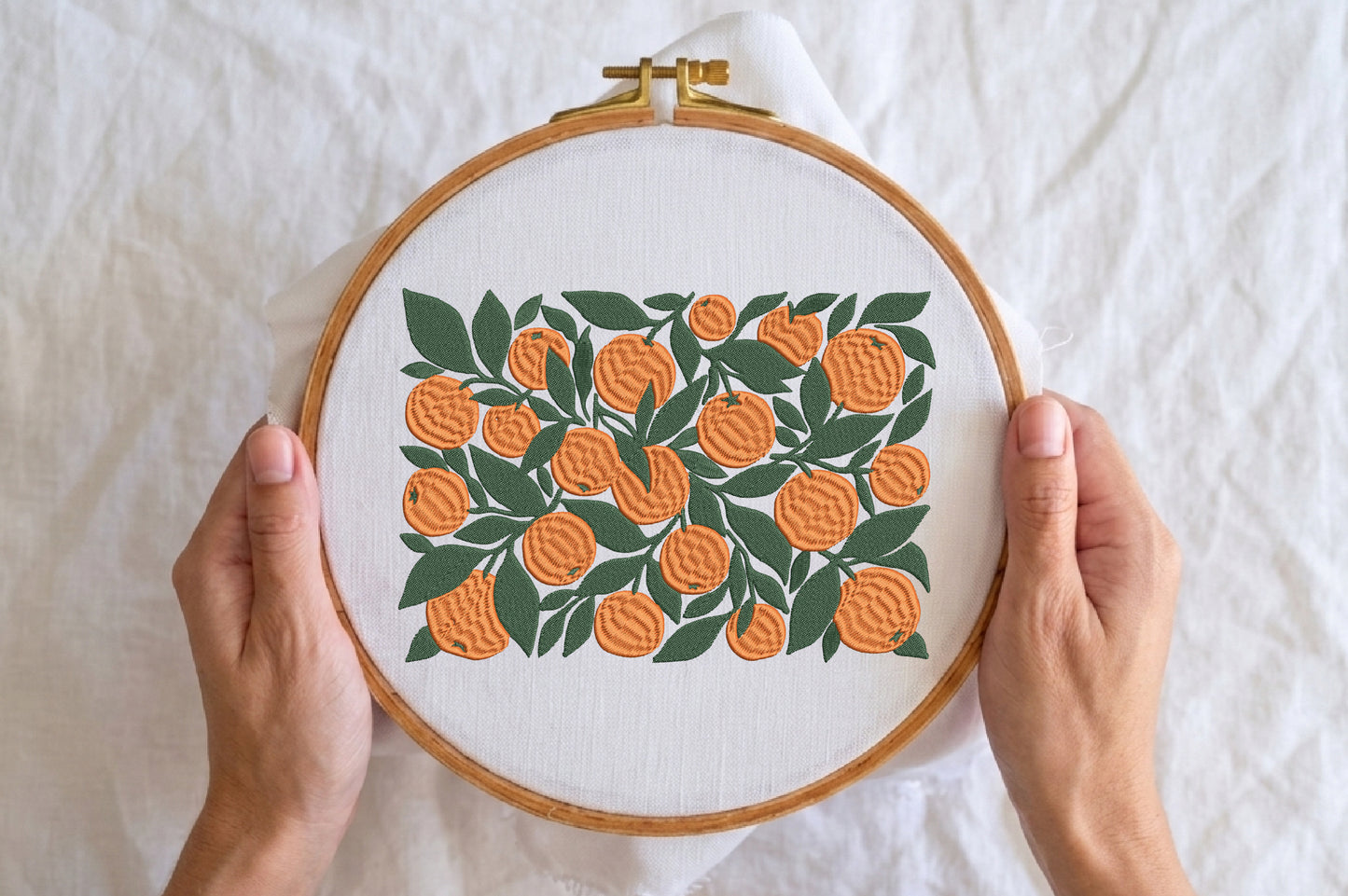 Orange Citrus Embroidery Design – Cute Orange Fruit Machine Embroidery Pattern, Fresh Citrus Botanical Embroidery Design