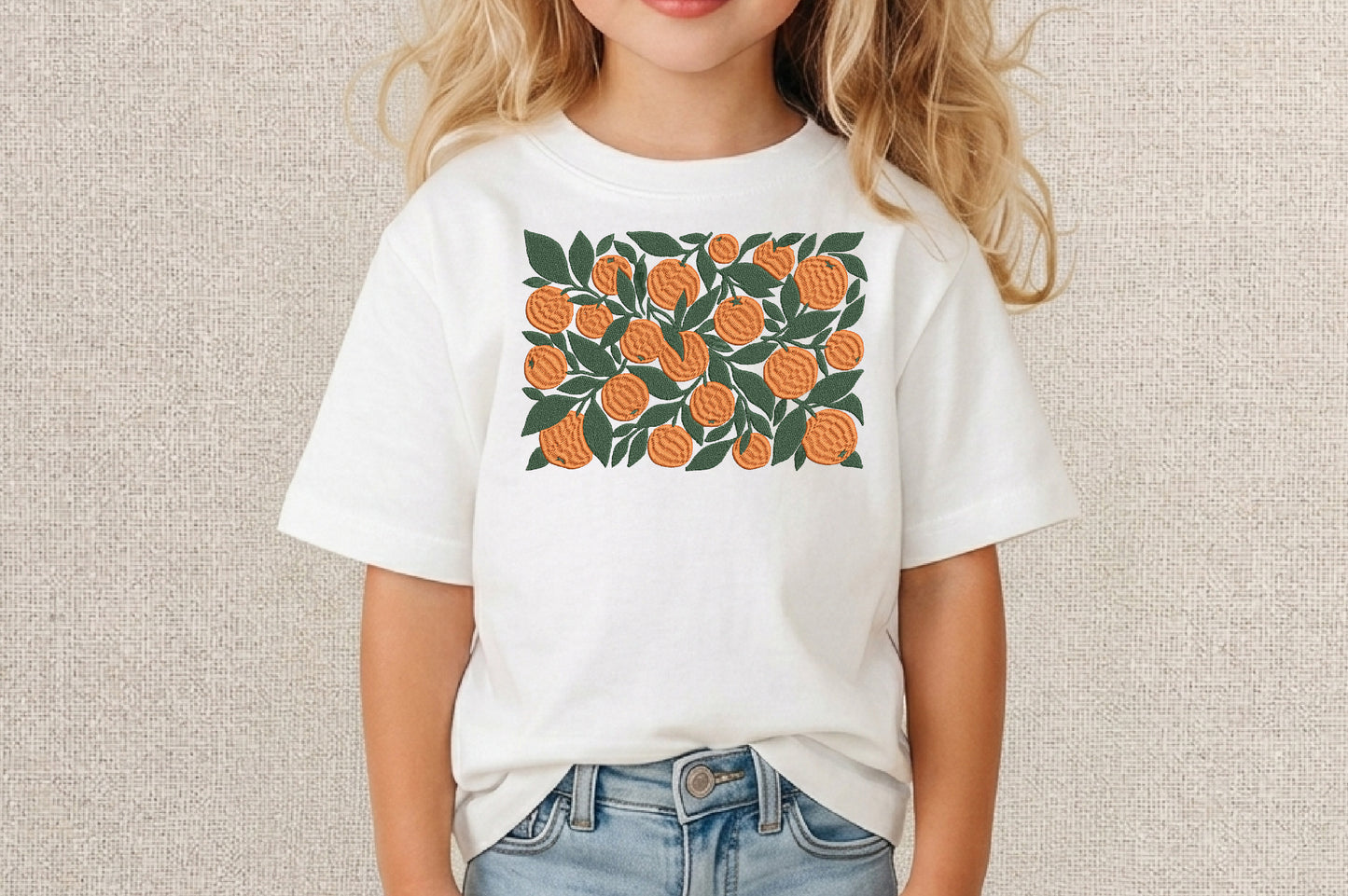 Orange Citrus Embroidery Design – Cute Orange Fruit Machine Embroidery Pattern, Fresh Citrus Botanical Embroidery Design