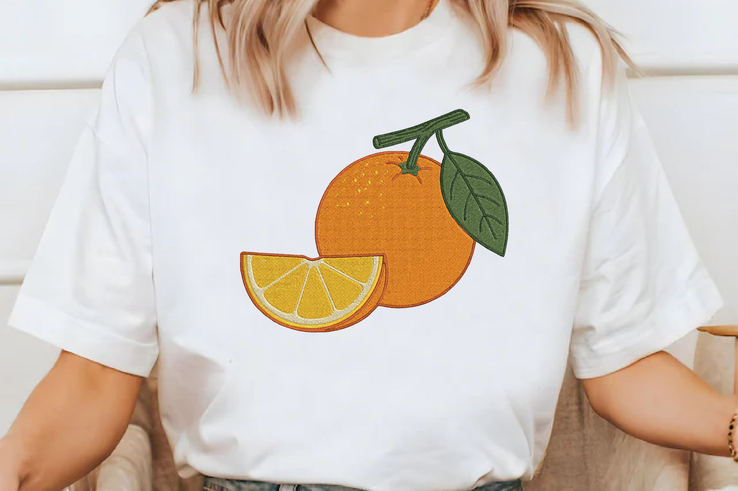 Orange Fruit Embroidery Design – Cute Orange Machine Embroidery Pattern, Fresh Citrus Fruit & Summer Kitchen Embroidery Design