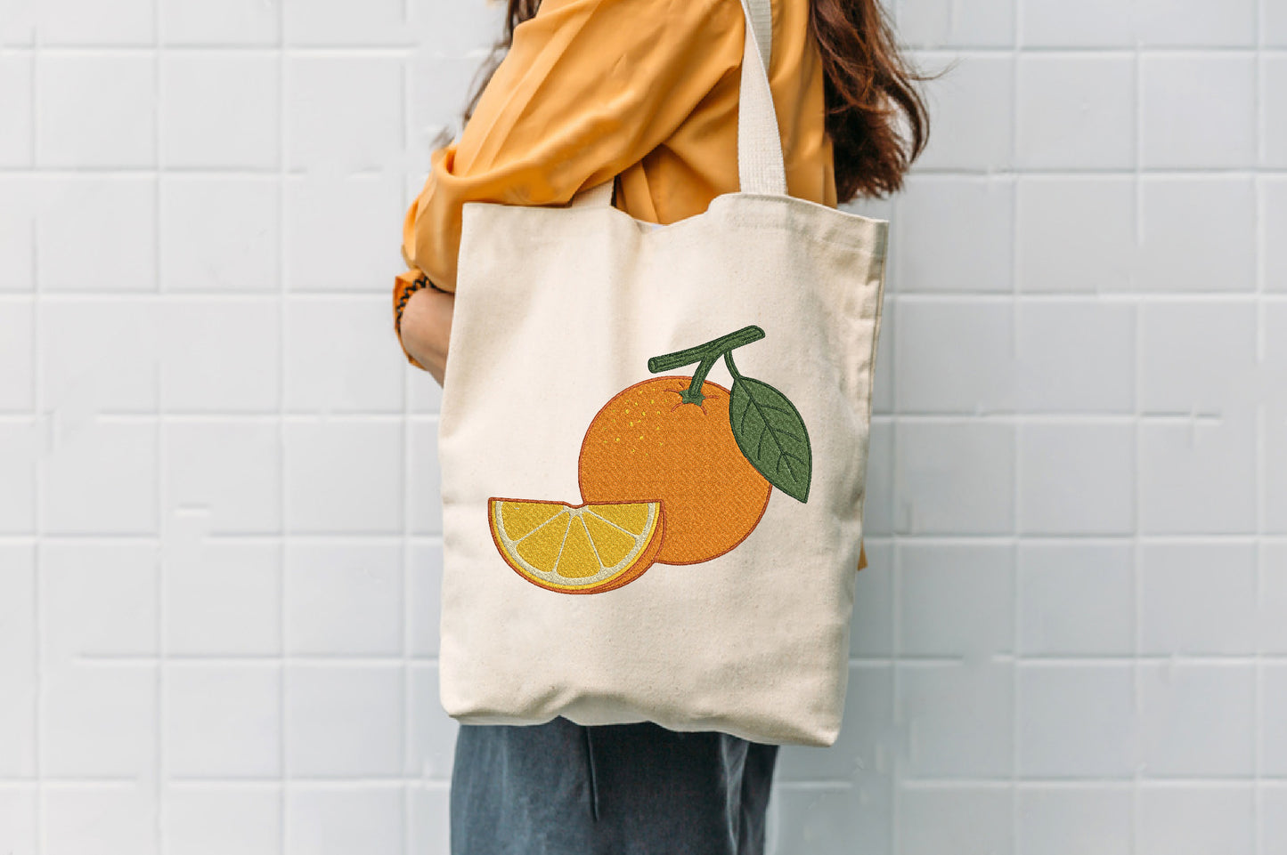 Orange Fruit Embroidery Design – Cute Orange Machine Embroidery Pattern, Fresh Citrus Fruit & Summer Kitchen Embroidery Design