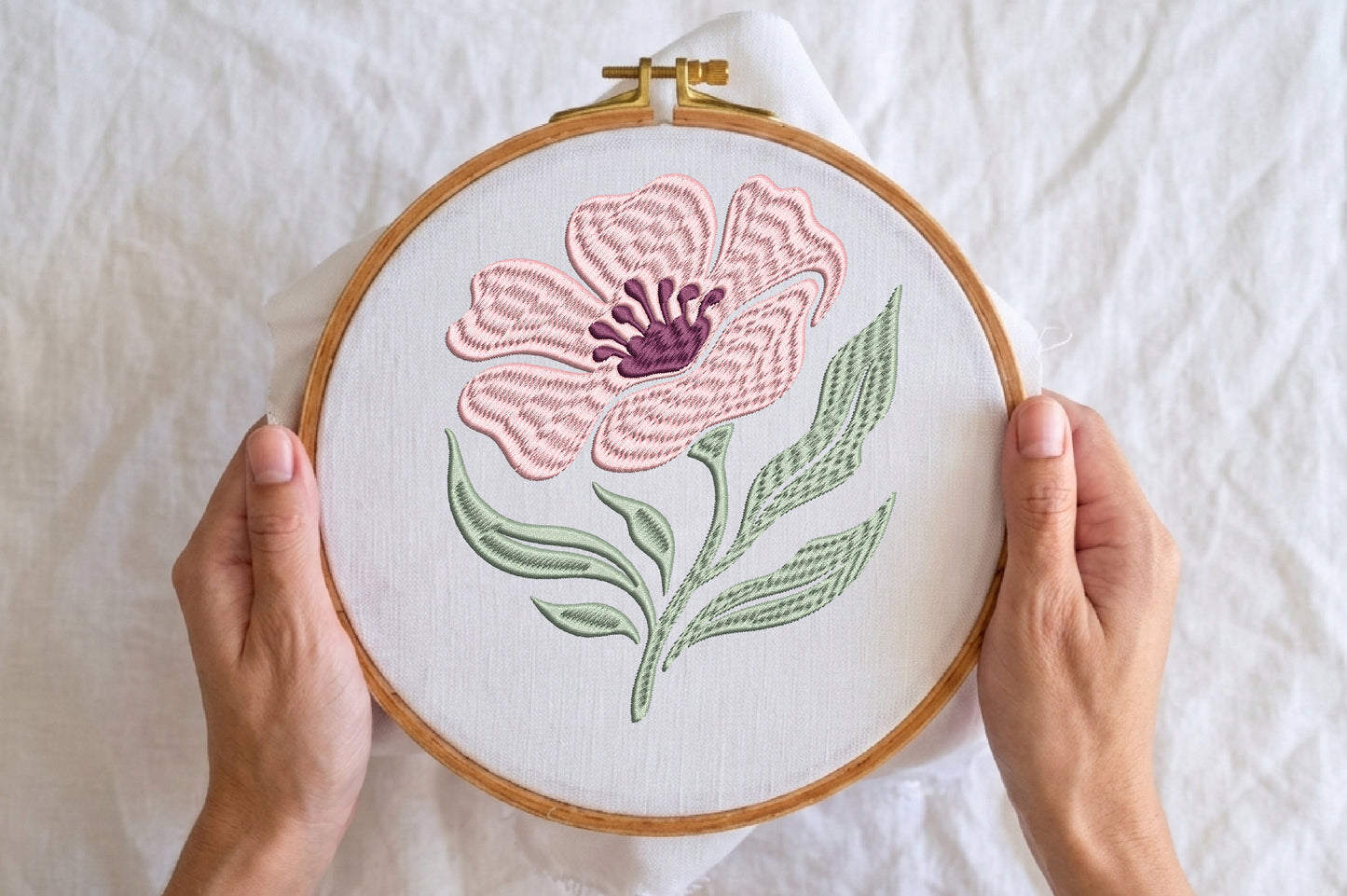 Pink Flower Embroidery Design – Beautiful Pink Floral Machine Embroidery Pattern, Elegant Flower Embroidery Design