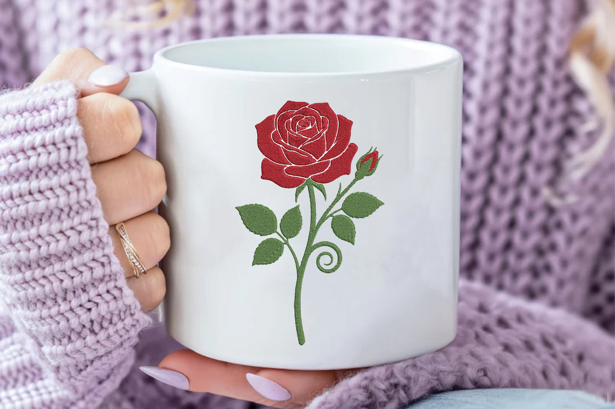 Rose Flower Embroidery Design – Beautiful Rose Machine Embroidery Pattern, Elegant Floral & Botanical Embroidery Design