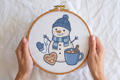 Snowman Embroidery Design – Cute Christmas Snowman Machine Embroidery Pattern, Winter Holiday Embroidery Design