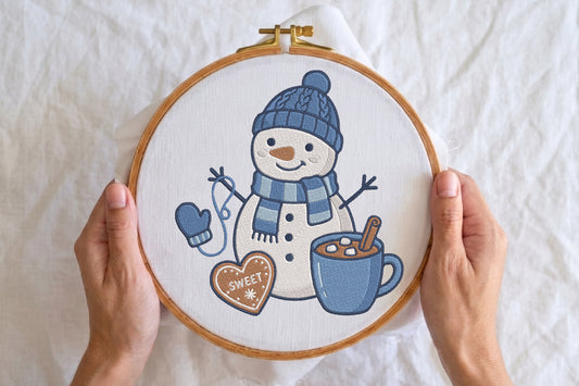 Snowman Embroidery Design – Cute Christmas Snowman Machine Embroidery Pattern, Winter Holiday Embroidery Design