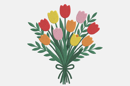Tulips Flower Embroidery Design – Beautiful Tulip Floral Machine Embroidery Pattern, Elegant Flower Embroidery Design