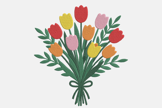 Tulips Flower Embroidery Design – Beautiful Tulip Floral Machine Embroidery Pattern, Elegant Flower Embroidery Design